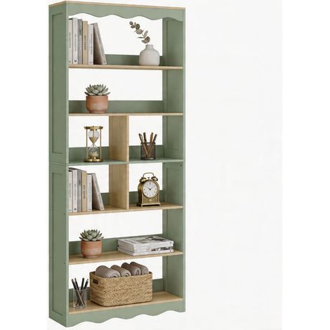 Bibliothèque - HOMCOM - 6 niveaux - 6 compartiments ouverts - bois - 76x24x180cm - bois naturel et vert