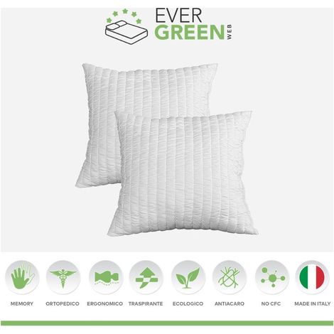EVERGREENWEB - Coppia Cuscini 60x60 in Memory Foam da Letto o Arredo Divano Alti 15 cm, 2 Guanciali per Dolori Cervicali con Imbottitura Fiocco 100% Effetto Piuma Anallergico Bianchi - Offerta Prime (1/5)