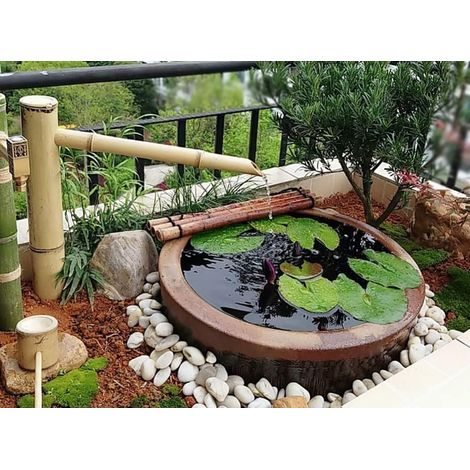 Fontaine en Bambou Exterieur Jeu D’Eau, Zen Jardin Fontaine d'eau Bambou Eau, Paysage d'eau Décoration De Jardin Japonais 70cm (Bol en Pierre Non Inclus)