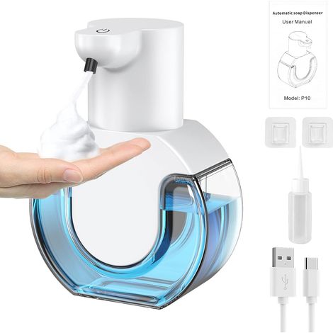 Distributeur automatique de savon mousse à 4 niveaux de réglage 430ml, fixation murale, rechargeable par USB, distributeur électrique de savon mousse, salle de bain, cuisine, bureau, école (1/5)