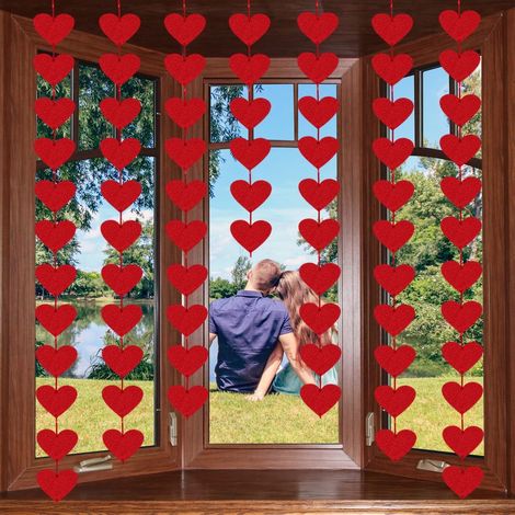 Guirlande En Feutre - Coeurs Rouges - Longueur Totale 9,8 M - Pour Décoration Saint-Valentin Mariage Anniversaire Fête - 3 Pièces (1/5)