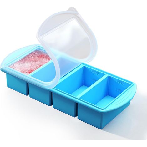 Gefriertablett Silikon blau mit Deckel, 250ml Portionen, stapelbar (1/5)
