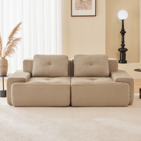 Divano componibile a 2 posti in velluto a coste, elastico 32D, ergonomico, sedute extra profonde, senza struttura, 204x104x69cm, beige