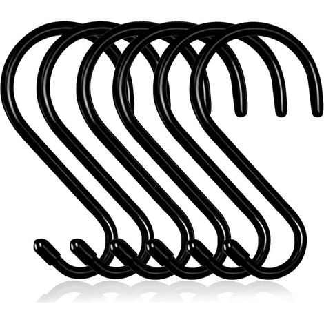 Juego de 10 ganchos en forma de S grandes y resistentes de 15 cm fabricados en metal recubierto de goma negra para colgar, ganchos en forma de S antideslizantes con revestimiento de vinilo para cocina