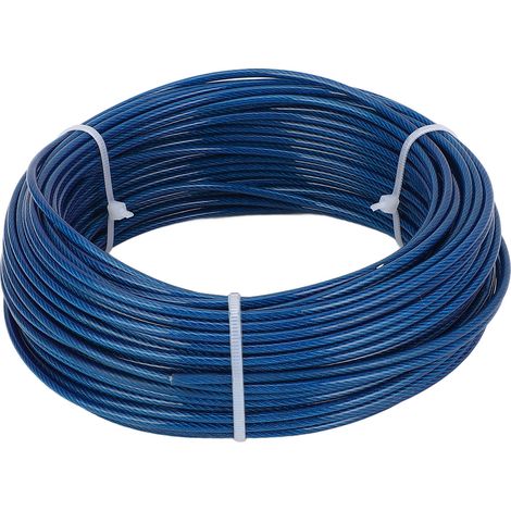 Kit tendeur avec câble acier gaine bleue plastique 30m 3mm pour ligne linge jardin treillis plantes (1/5)