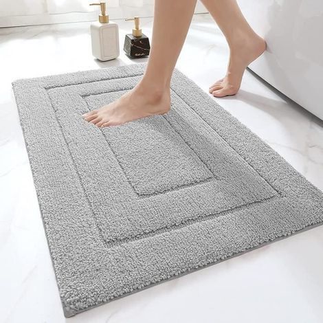 Rutschfeste Badematte aus Mikrofaser, saugfähig, maschinenwaschbar, für Badewanne, 50 x 80 cm, hellgrau (1/4)