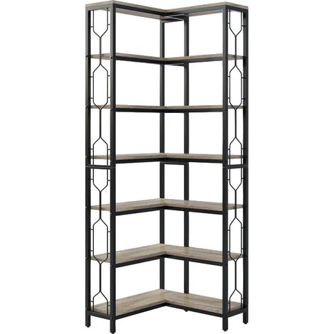 Libreria angolare industriale 60 x 60 x 200 cm in legno e metallo nero (1/5)