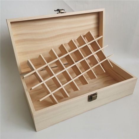 Boîte de Rangement - Bois - 32 Compartiments pour Flacons 15 ml - Pour Huiles Essentielles - Usage Personnel ou Professionnel - 1 Pièce (1/4)
