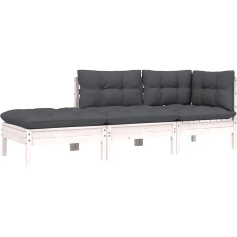 INLIFE Salon de jardin 3 pcs avec coussins Blanc Bois de pin solide (1/5)