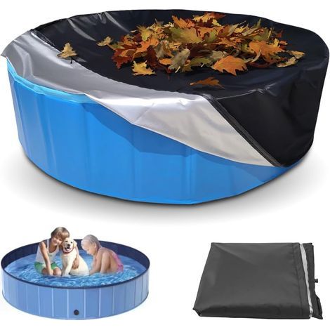 Bâche de piscine ronde 160 cm, x 30 avec cordon serrage, Oxford 210D, imperméable, pliable, résistante aux UV et indéchirable, pour chien - (1/5)