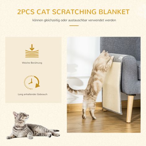 Lot de 2 griffoirs pour chat PawHut, 130 x 45 cm, sisal gris, protection anti-griffes pour canapé, meubles et portes. (1/4)