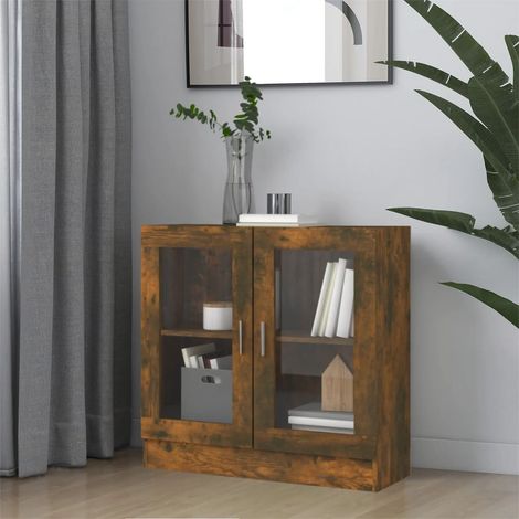 Armoire à vitrine-Meuble de rangement vitré Chêne fumé 82,5x30,5x80 cm Bois d'ingénierie 209921 (1/5)