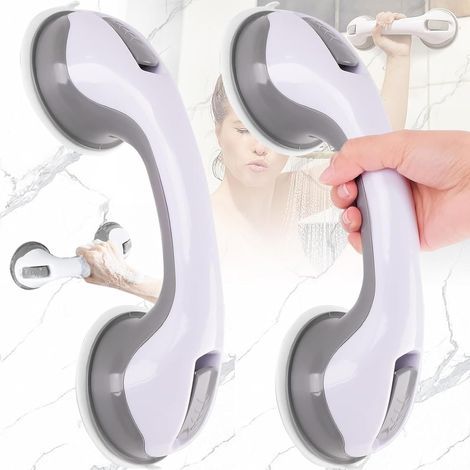 Juego de 2 barras de apoyo para ducha con ventosas, barras de seguridad antideslizantes para baño, asa de ducha de seguridad extraíble, para baño, ducha, niños y personas mayores (gris) (1/4)