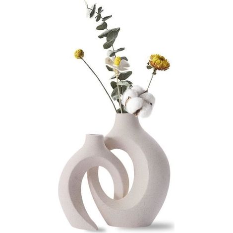 Vase à Fleurs - Céramique - Blanc - 16.2x21.5cm - Design Contemporain (1/4)