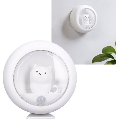 Veilleuse chat créative pour armoire et chambre - Blanche avec batterie rechargeable USB (1/5)