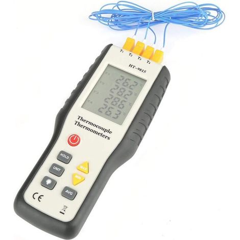 Termómetro digital de termopar, termómetro digital de sensor de termopar tipo K de 4 canales, termómetro digital con visualización y función de datos mínimos/máximos/promedio (1/5)