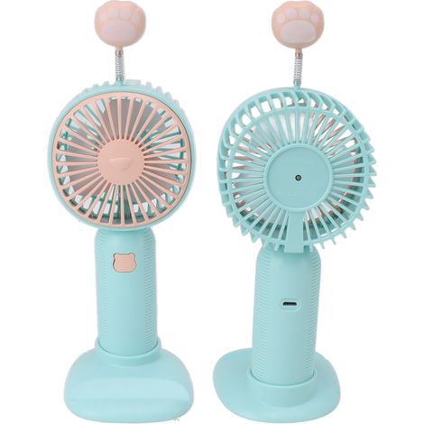 Kleiner tragbarer Ventilator, wiederaufladbar über USB, mit Standfuß für den Innen- und Außenbereich, mintgrün. (1/4)