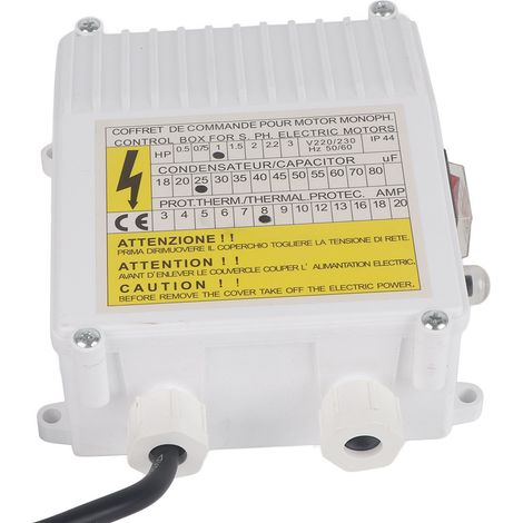 Pumpensteuergerät mit integriertem Thermoschutzschalter für Tiefbrunnen- und Hauswasserpumpen (0,75 kW, 1 PS, 40 µF, 18 A, EU-Stecker, 220 V) (1/5)