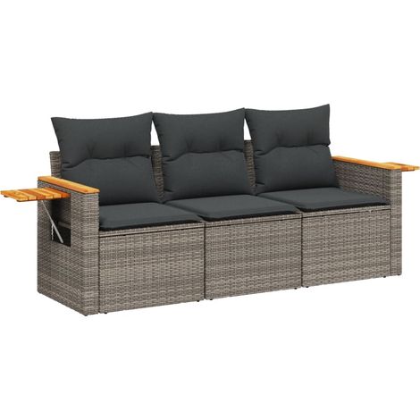 Maison Exclusive - 3-tlg. Garten-Sofagarnitur mit Kissen Grau Pol
