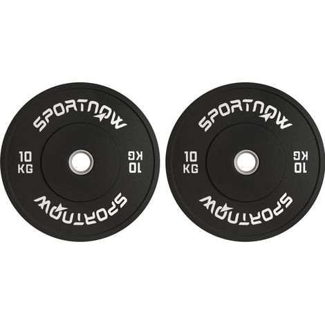 Lot de 2 disques de musculation 10 kg en caoutchouc noir, alésage 50 mm pour barre olympique, poids durables et silencieux pour entraînement force CHICFURN (1/5)