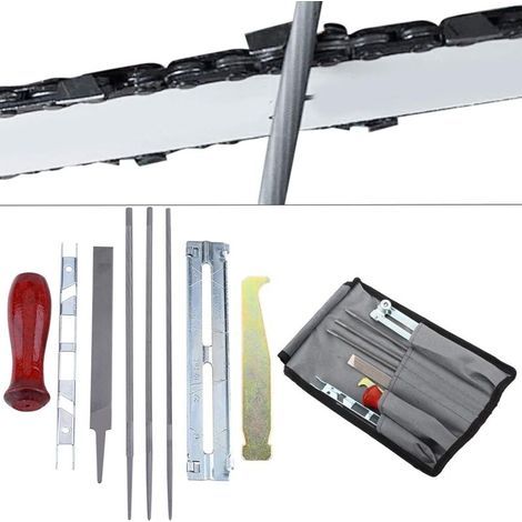 8-Piece Complete Professional Sharpening Kit with Storage Bag for Gasoline Chainsaw, 3/16 Inch Round Files, Flat File, Depth Guide, Gauge Bar, Groove Cleaner, Roll-U (1/5)