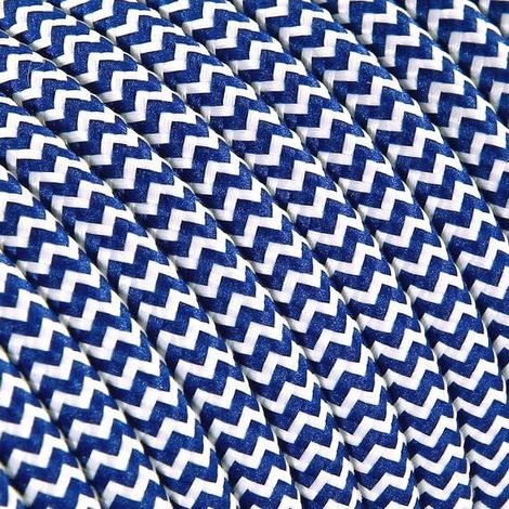 Fil Électrique Tissu Zébré Bleu et Blanc 2x0,75mm² - Câble Électrique Textile de Qualité