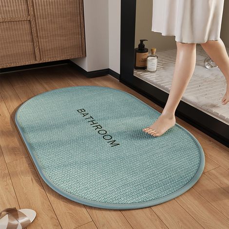 BBPETOPE Tapis de bain ovale vert tissé aspect lin, tapis absorbant antidérapant pour salle de bain, séchage rapide (1/2)
