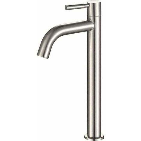 Robinet simple de lavabo en acier inoxydable – Levier unique – Hauteur 30 cm – Hauteur sous bec 21,5 cm – Installation facile (1/4)