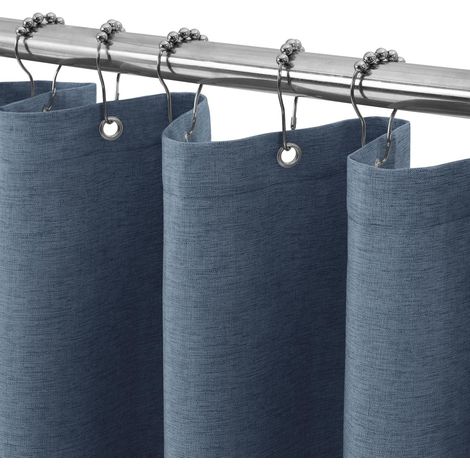 Rideau de Douche Lin avec Anneaux en Métal Imperméable Anti-Moisissures Polyester Tissu Rideau Salle de Bain Lourd pour Baignoire Cabine de Douche 122x182CM (Bleu Marine) (1/5)