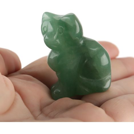 Pierre de chat porte-bonheur sculptée à la main en aventurine verte naturelle colorée de 3,8 cm (1,5 po). (1/5)
