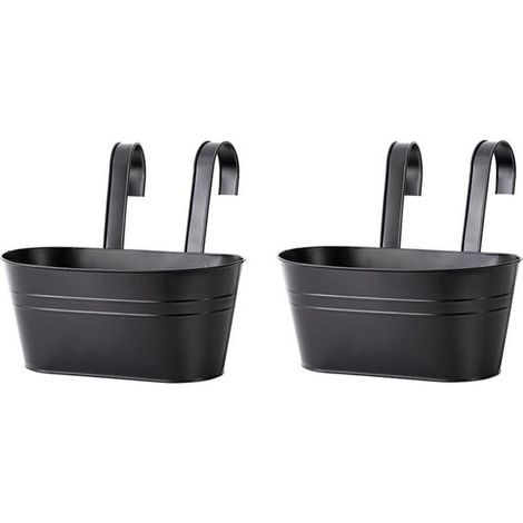 Secchio ovale in 2 pezzi con gancio, vaso da fiori sospeso per balconi, vaso da fiori sospeso in ferro battuto, gancio rimovibile, con foro di drenaggio e H (1/5)