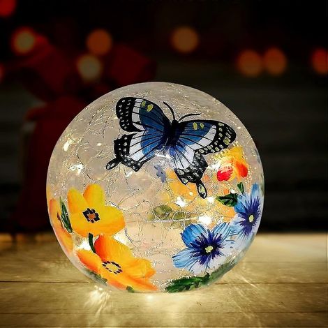 Schmetterlings- und Blumenglaslampe mit LED-Beleuchtung, dekoratives Nachtlicht mit 6-Stunden-Timer, batteriebetrieben, für die Heimdekoration