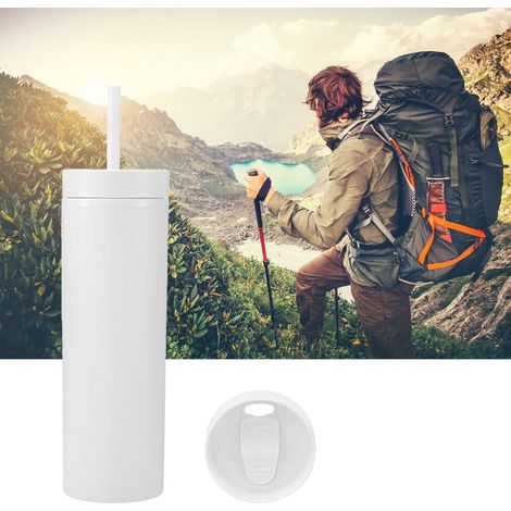 Gobelets en plastique de 473 ml (16 oz) avec couvercles et pailles, finition mate givrée, blancs, parfaits pour les sports de plein air. (1/5)