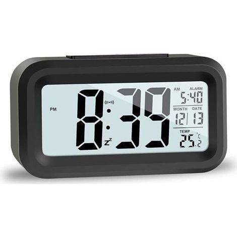Réveil numérique LCD silencieux avec affichage de la date, heure et température ambiante – Idéal pour chambre à coucher et bureau (1/5)