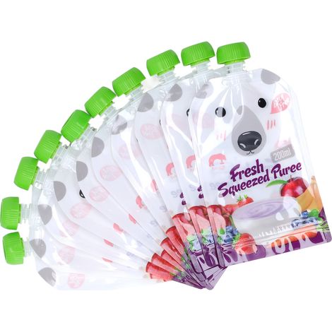 10 wiederverwendbare 200-ml-Beutel zur Aufbewahrung von Baby-Fruchtpüree. (1/5)