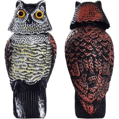 Statue de chouette avec tête rotative dissuasif pour les oiseaux de jardin 1138cm Brun (1/5)