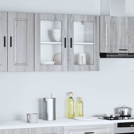 Küchen-Hängeschrank mit Glastür Porto Grau Sonoma