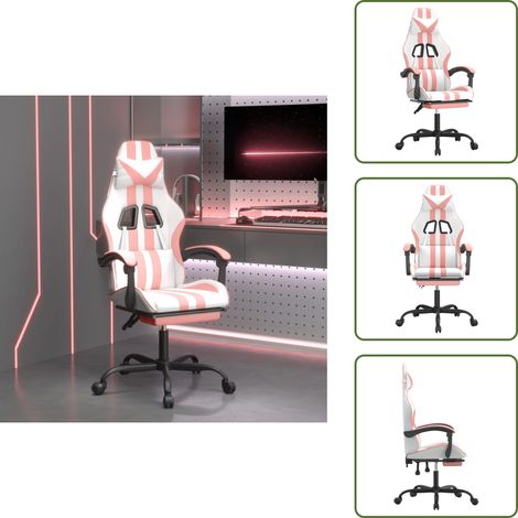 The Living Store Gaming-Stuhl mit Fußstütze Drehbar Weiß & Rosa Kunstleder - Gamingstuhl mit Fußstütze (1/5)