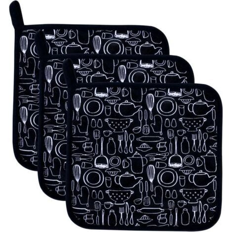 Cuisine Quotidienne Basic en éponge Support de Pot Résistant à la Chaleur Dessous de Verre Manique pour Cuisine et de Pâtisserie 20 cmx20 cm Lot de 3, Taille Unique, Noir (1/3)