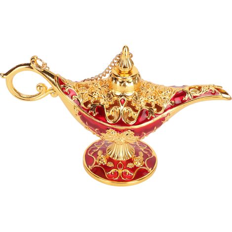Lampe de table rétro arabe en alliage de zinc, ornée d'une gravure raffinée, avec inscription à vœux, accessoire de décoration doré et rouge. (1/5)
