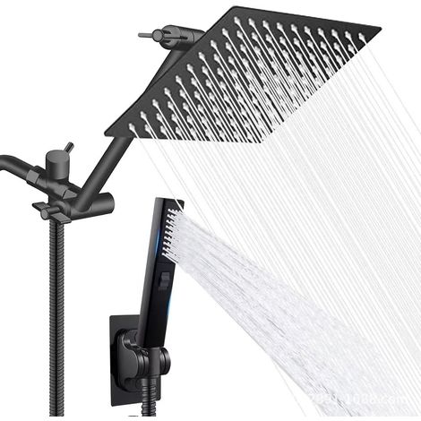 Set doccia con soffione, elegante placcatura per bagno in acciaio inossidabile nero da 8 pollici (1/5)
