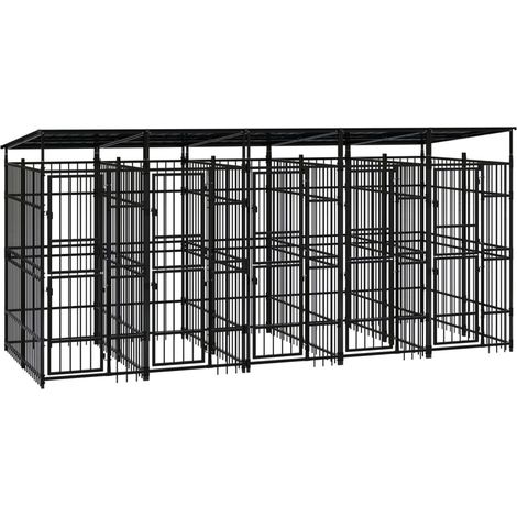 Chenil d'extérieur avec toit pour chiens - Parc enclos pour animaux Acier 9,22 m² BV551847 - BonneVie (1/5)