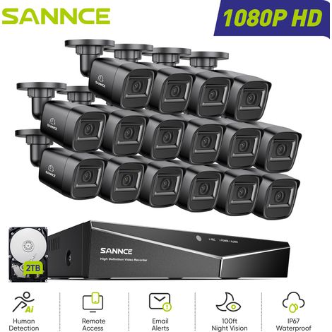 SANNCE 1080P Kit Cámaras de Vigilancia Cable,16CH DVR con 16 Cámaras 2MP Visión Nocturna Sistema Cámara de Seguridad Acceso Remoto,2TB (1/5)