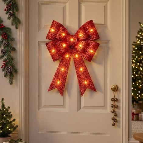 Luxury Noel Red LED Christmas Door Bow (1/2)