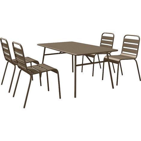 Sala da pranzo da giardino un tavolo L.160 cm e 4 sedie impilabili in Metallo Tortora  - MIRMANDE di MYLIA