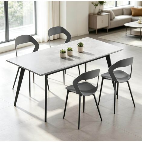 Lot de 4 chaises de salle à manger grises en PP et métal, dossier ergonomique ajouré, assise déperlante, sans accoudoirs, 150 kg par chaise, pour cuisine et salon CHICFURN (1/5)