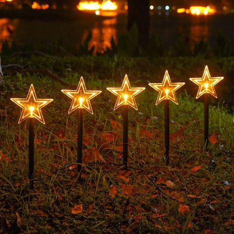 Luminaire Solaire En Forme D'Étoile - Étanche - 2 Modes D'Éclairage - Pour Jardin Cour Terrasse Allée - Lot De 5 (1/5)