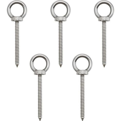 Vis à Anneau Inox - Lot de 5 - Acier 304 - Fixation Robuste M6x60mm - Pour Balançoires et Jardins - Argenté (1/5)