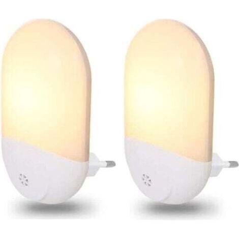 Deux veilleuses LED en plastique blanc, blanc chaud 2 700 K, éclairage de sécurité domestique, lumières de chambre d'enfant avec capteur crépusculaire (1/5)