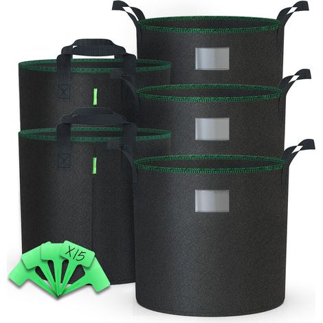 Vounot – Lot de 5 sacs de plantation non tissé 65L – Feutre de polypropylène – Résistants au gel et UV – Poignées pour transport facile